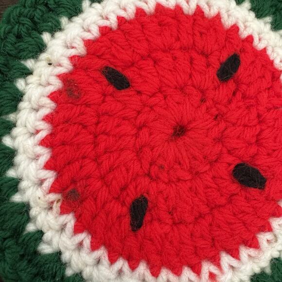 Vintage 3 Handmade Watermelon Crocheted Knit Hot Pad Potholder Trivet Farmhouse - Picture 9 of 12